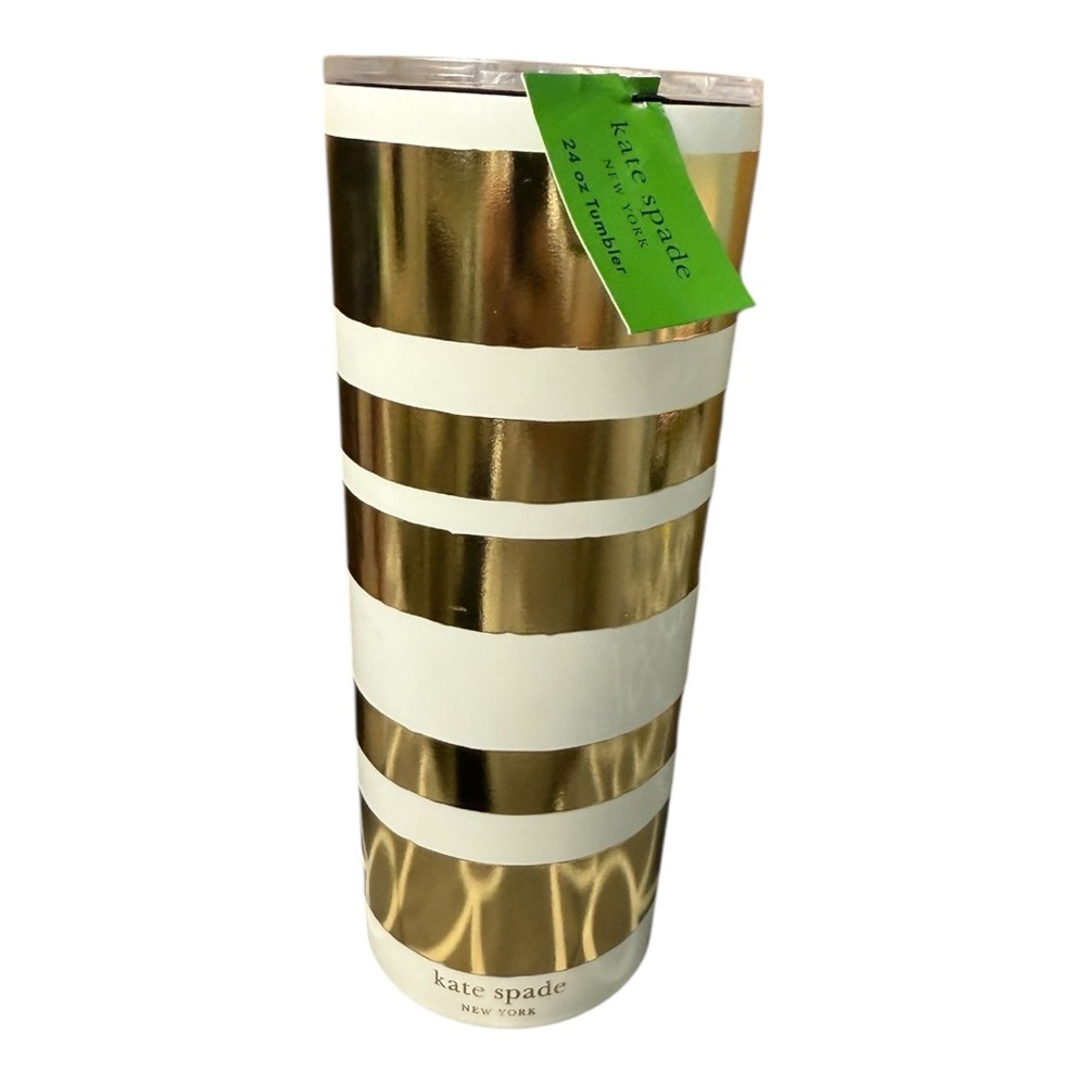 Kate Spade New York Gold Stripe Stainless Steel 24 oz Tumbler NWT - Lid Damage